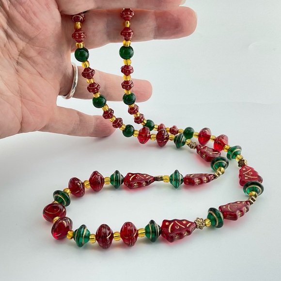 Host Pick! Christmas Tree Necklace & Earrings Set, Handmade, Vintage Glass Beads - Picture 6 of 10